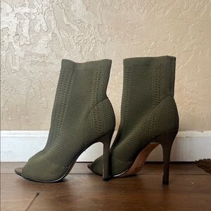 Olive Green Knit Open Toe Ankle Boots